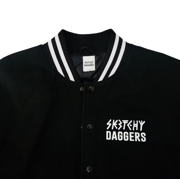 Sketchy Tank x Swallows & Daggers Varsity Jacket extremely Rare Exclusive Black - Picture 3 of 12